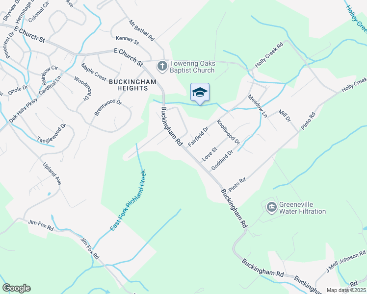 map of restaurants, bars, coffee shops, grocery stores, and more near 2295 Buckingham Road in Greeneville