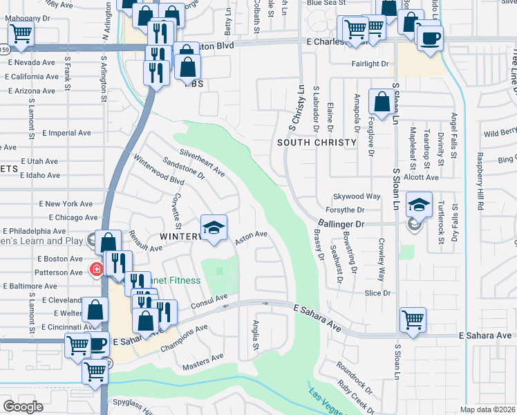map of restaurants, bars, coffee shops, grocery stores, and more near 1788 Niblick Circle in Las Vegas