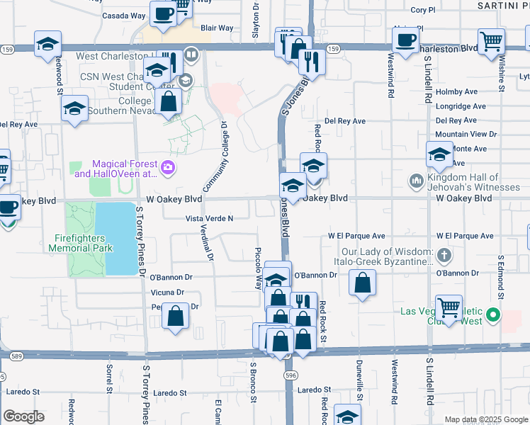 map of restaurants, bars, coffee shops, grocery stores, and more near 6133 West Oakey Boulevard in Las Vegas