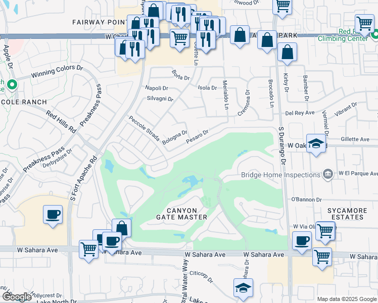 map of restaurants, bars, coffee shops, grocery stores, and more near 8821 Robinson Ridge Drive in Las Vegas