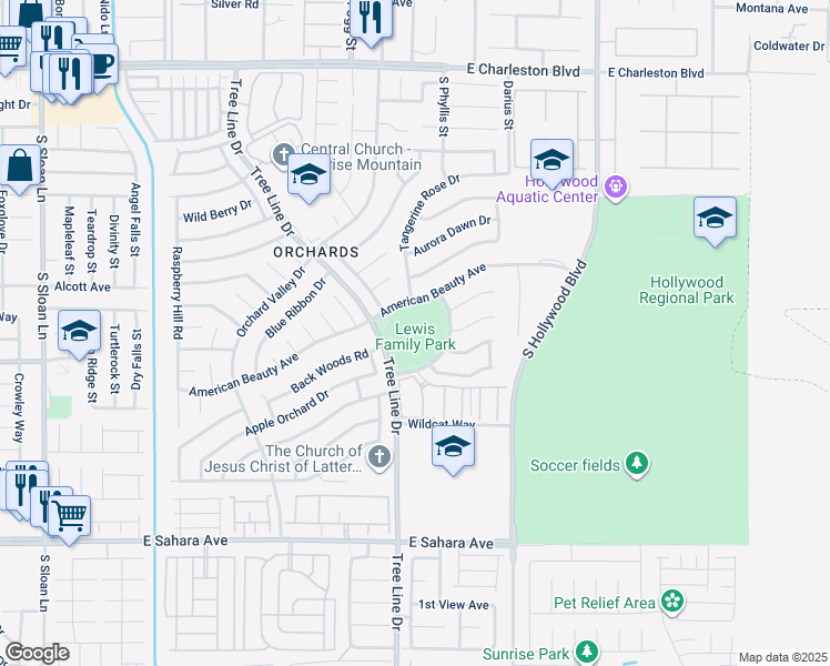 map of restaurants, bars, coffee shops, grocery stores, and more near 1970 Tree Line Drive in Las Vegas