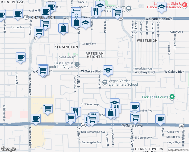map of restaurants, bars, coffee shops, grocery stores, and more near 4112 Las Lomas Avenue in Las Vegas