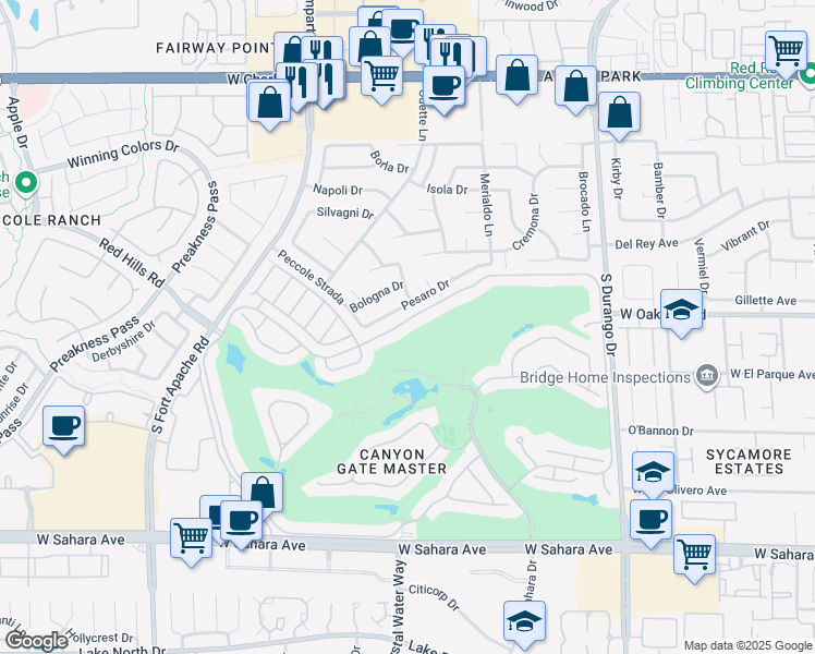 map of restaurants, bars, coffee shops, grocery stores, and more near 8821 Robinson Ridge Drive in Las Vegas