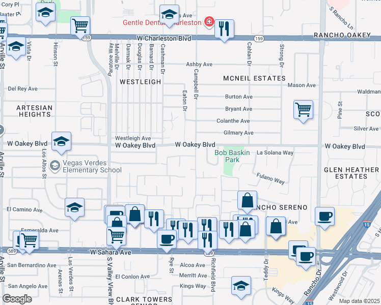 map of restaurants, bars, coffee shops, grocery stores, and more near 3104 Calle De El Cortez in Las Vegas