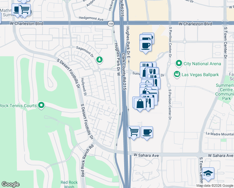 map of restaurants, bars, coffee shops, grocery stores, and more near 1980 Solvang Mill Drive in Las Vegas