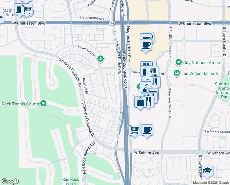 map of restaurants, bars, coffee shops, grocery stores, and more near 1980 Solvang Mill Drive in Las Vegas