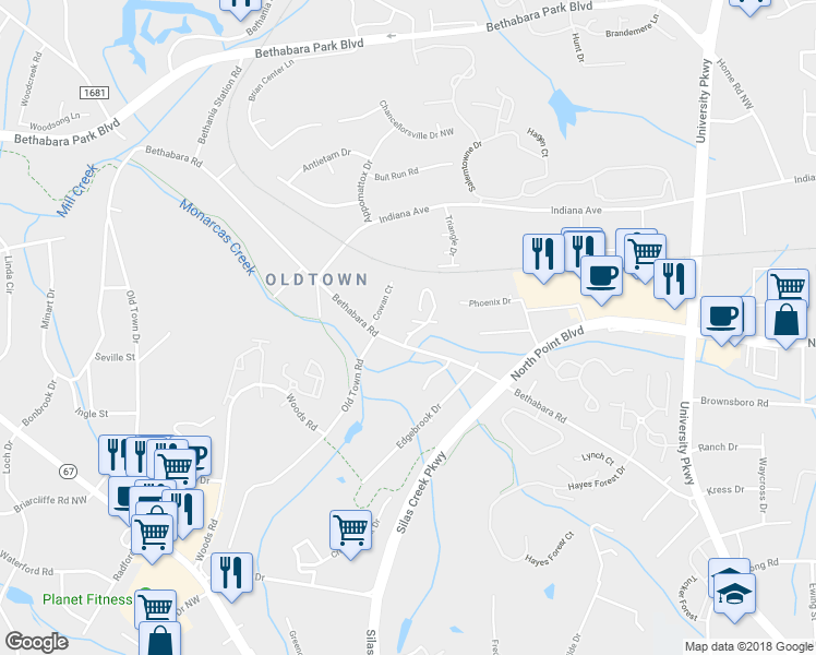 map of restaurants, bars, coffee shops, grocery stores, and more near 5755 Hickory Knoll Drive in Winston-Salem