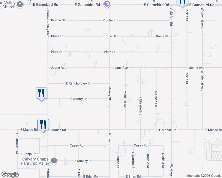 map of restaurants, bars, coffee shops, grocery stores, and more near 4671 Money Street in Pahrump