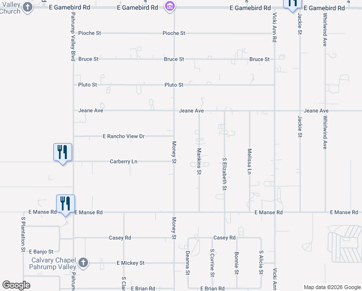 map of restaurants, bars, coffee shops, grocery stores, and more near 4671 Money Street in Pahrump