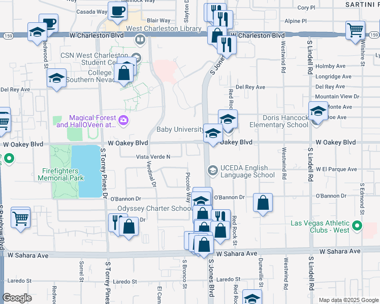 map of restaurants, bars, coffee shops, grocery stores, and more near 6137 West Oakey Boulevard in Las Vegas