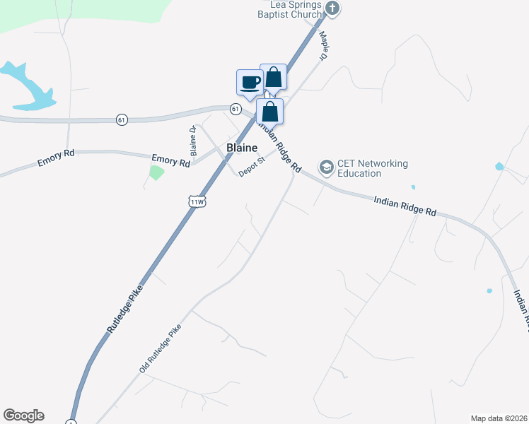 map of restaurants, bars, coffee shops, grocery stores, and more near 196 Old Rutledge Pike West in Blaine