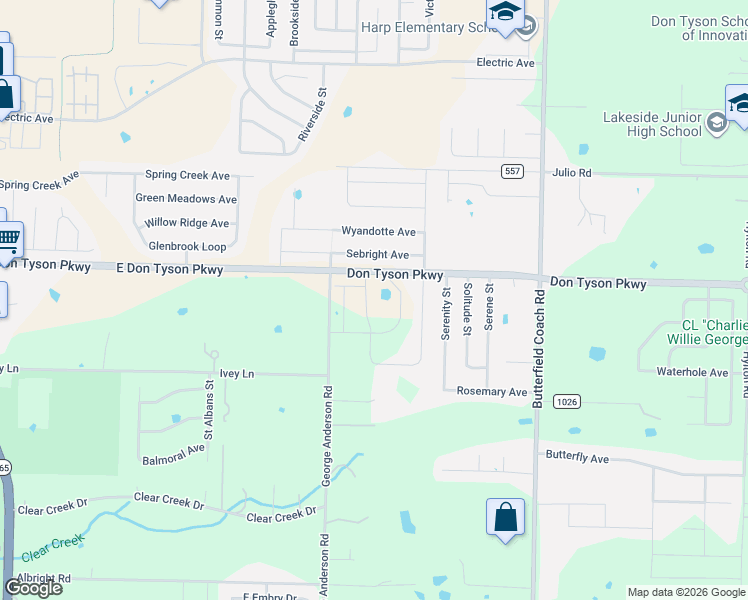 map of restaurants, bars, coffee shops, grocery stores, and more near 3895 George Anderson Road in Springdale