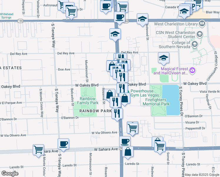 map of restaurants, bars, coffee shops, grocery stores, and more near 1800 South Del Font Court in Las Vegas