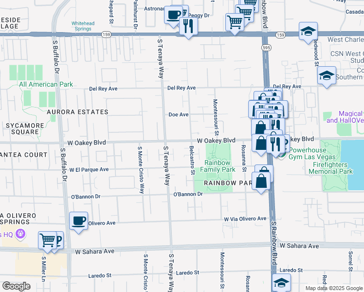 map of restaurants, bars, coffee shops, grocery stores, and more near 1819 Belcastro Street in Las Vegas