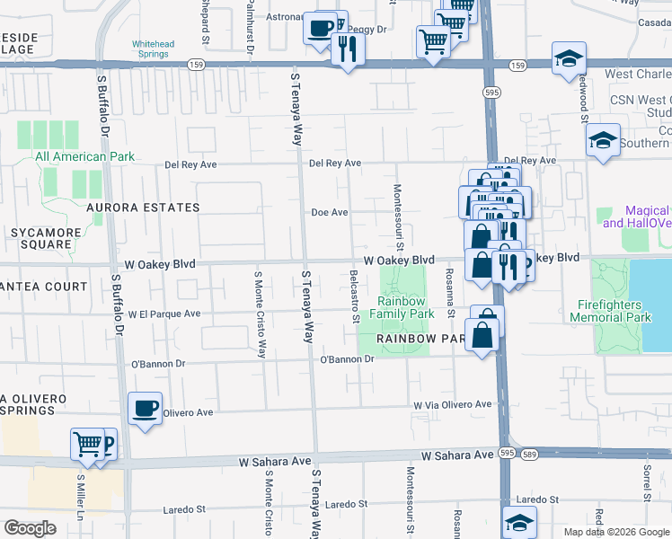 map of restaurants, bars, coffee shops, grocery stores, and more near 1819 Belcastro Street in Las Vegas