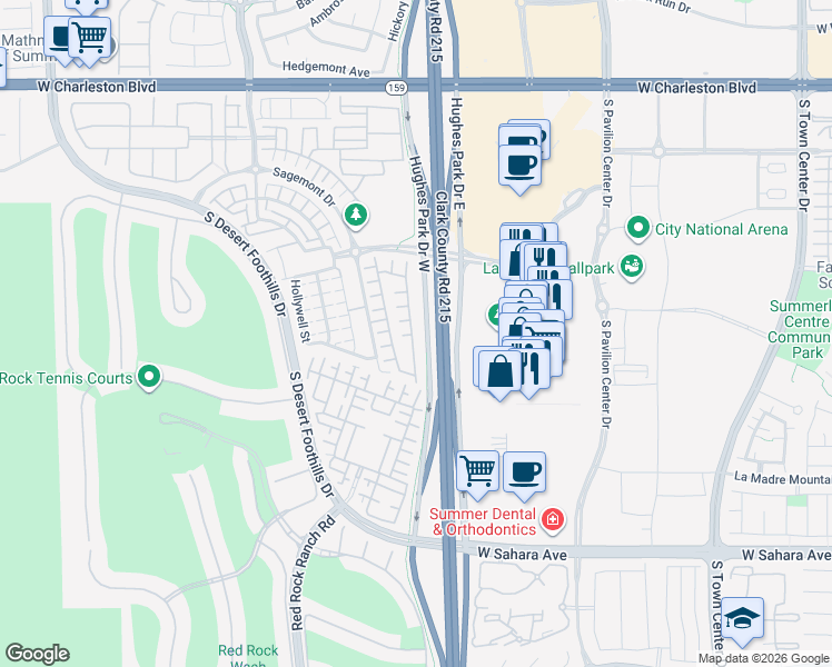 map of restaurants, bars, coffee shops, grocery stores, and more near 1980 Solvang Mill Drive in Las Vegas