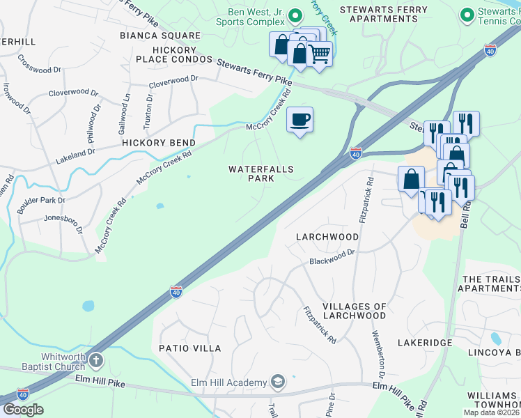 map of restaurants, bars, coffee shops, grocery stores, and more near 3268 Niagara Drive in Nashville