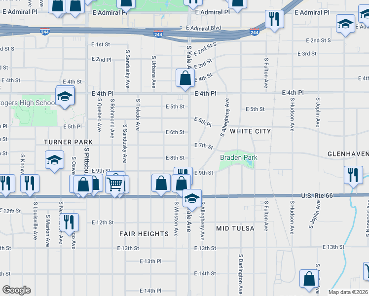 map of restaurants, bars, coffee shops, grocery stores, and more near 4727 East 7th Street in Tulsa