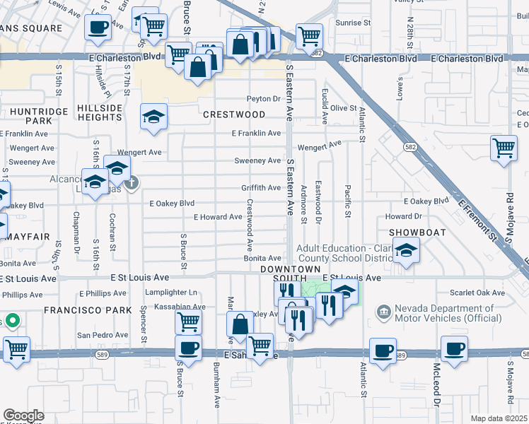 map of restaurants, bars, coffee shops, grocery stores, and more near 2013 Howard Avenue in Las Vegas
