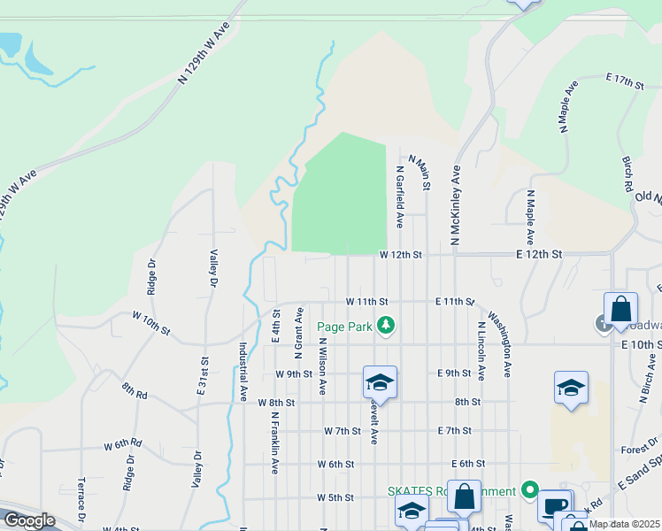 map of restaurants, bars, coffee shops, grocery stores, and more near 1201 North Cleveland Avenue in Sand Springs