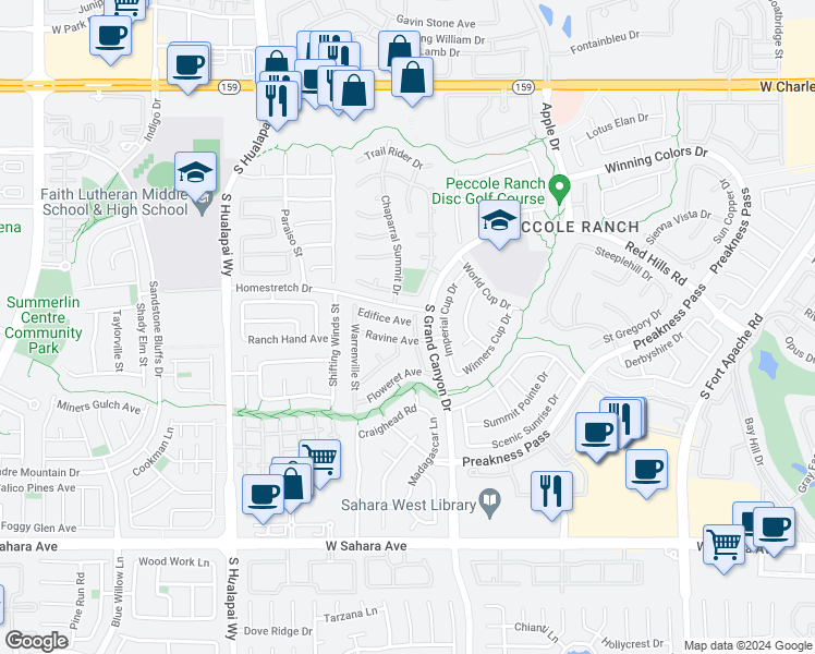 map of restaurants, bars, coffee shops, grocery stores, and more near 9705 Edifice Avenue in Las Vegas