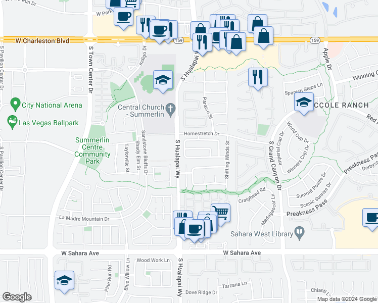map of restaurants, bars, coffee shops, grocery stores, and more near 10021 Long Cattle Avenue in Las Vegas