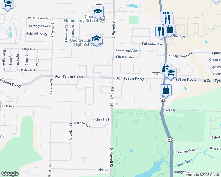 map of restaurants, bars, coffee shops, grocery stores, and more near 585 Clearwood Ave in Springdale