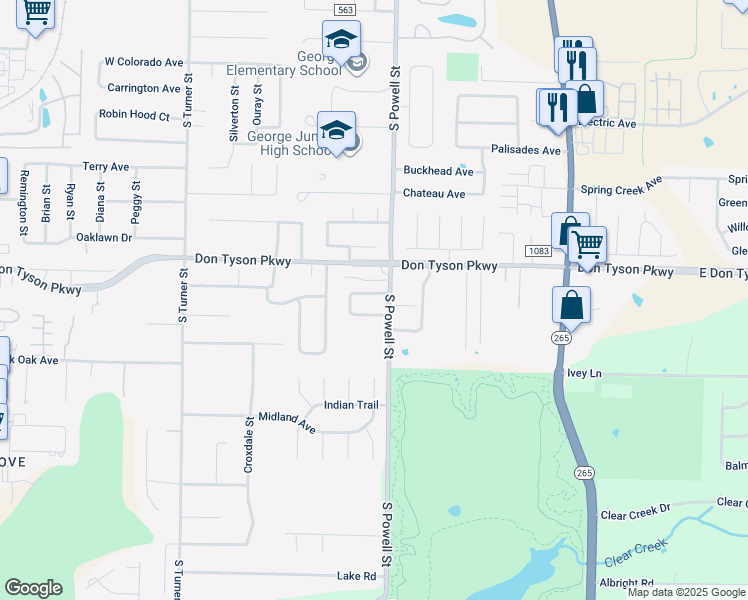 map of restaurants, bars, coffee shops, grocery stores, and more near 563 Clearwood Avenue in Springdale