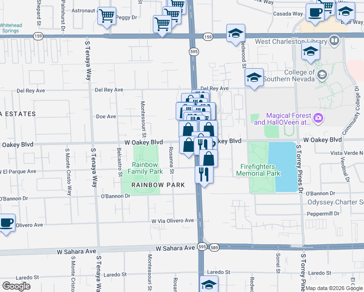 map of restaurants, bars, coffee shops, grocery stores, and more near 1800 South Del Font Court in Las Vegas