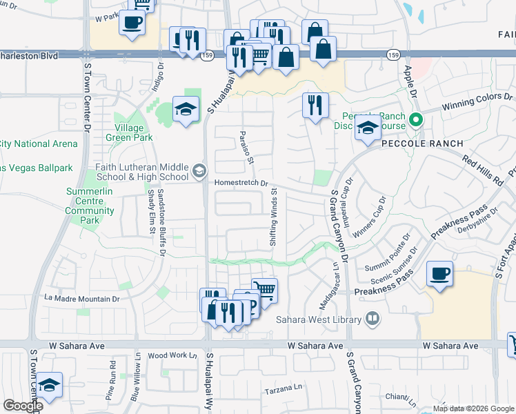 map of restaurants, bars, coffee shops, grocery stores, and more near 1701 Encarta Street in Las Vegas