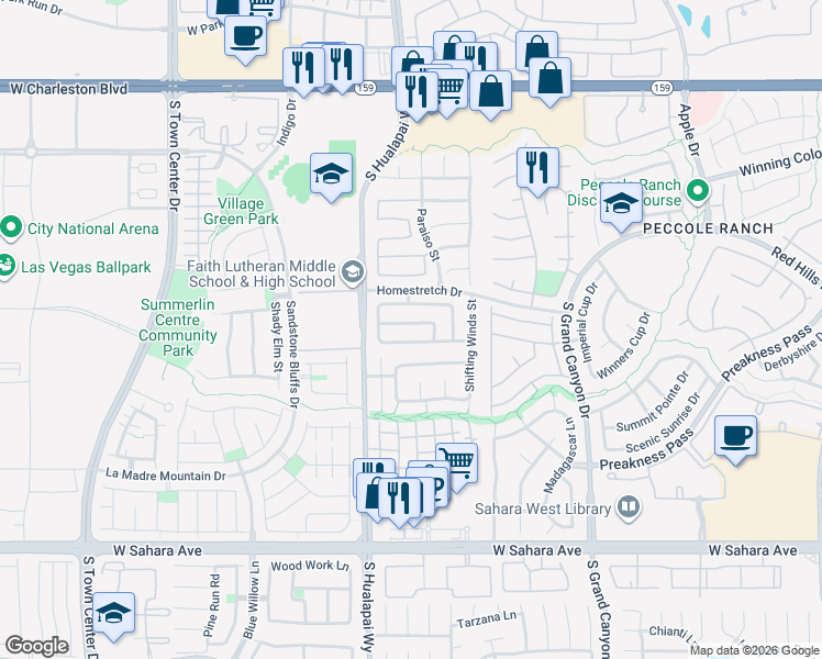 map of restaurants, bars, coffee shops, grocery stores, and more near 10004 Long Cattle Avenue in Las Vegas