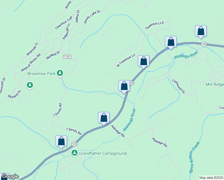 map of restaurants, bars, coffee shops, grocery stores, and more near 129 Doc Byrd Road in Banner Elk