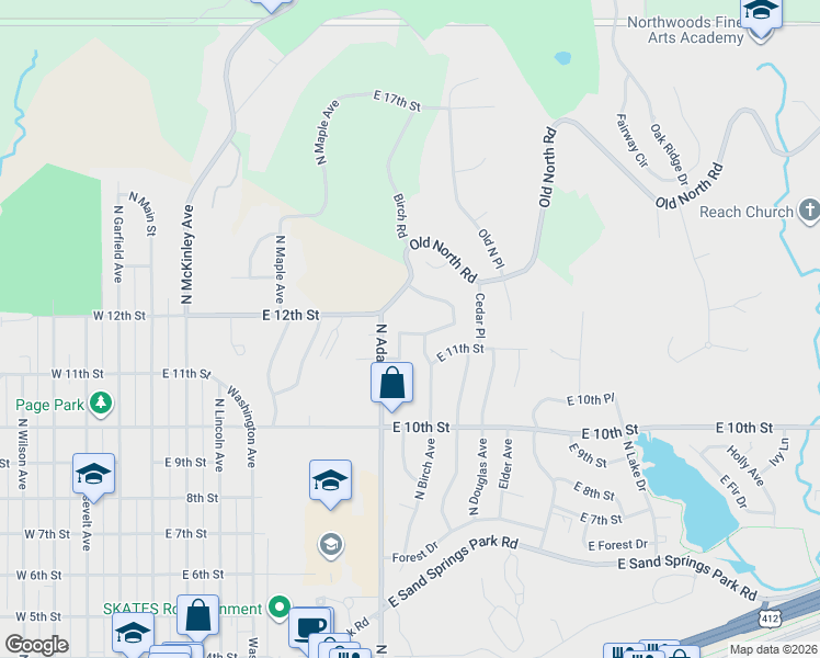 map of restaurants, bars, coffee shops, grocery stores, and more near 1113 Renaissance Drive in Sand Springs