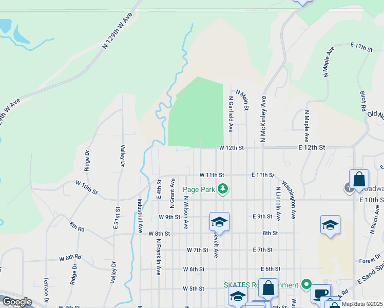 map of restaurants, bars, coffee shops, grocery stores, and more near 1201 North Cleveland Avenue in Sand Springs