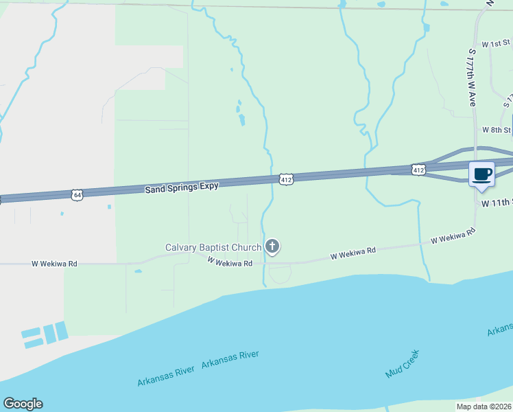 map of restaurants, bars, coffee shops, grocery stores, and more near 906 South 189th West Avenue in Sand Springs
