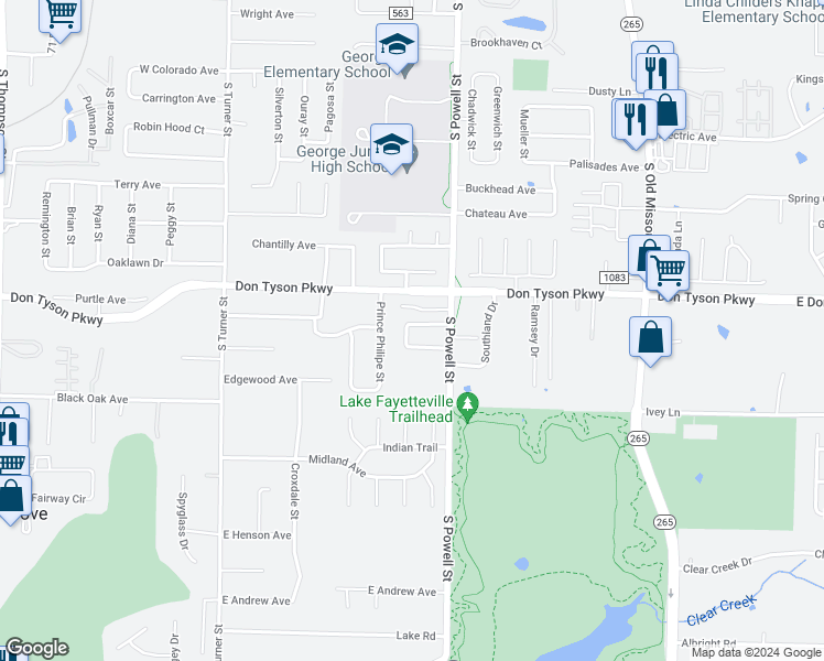 map of restaurants, bars, coffee shops, grocery stores, and more near 505 Clearwood Avenue in Springdale