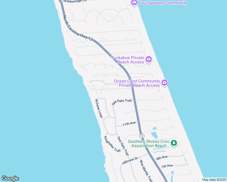 map of restaurants, bars, coffee shops, grocery stores, and more near 121 Jaycrest Road in Kitty Hawk