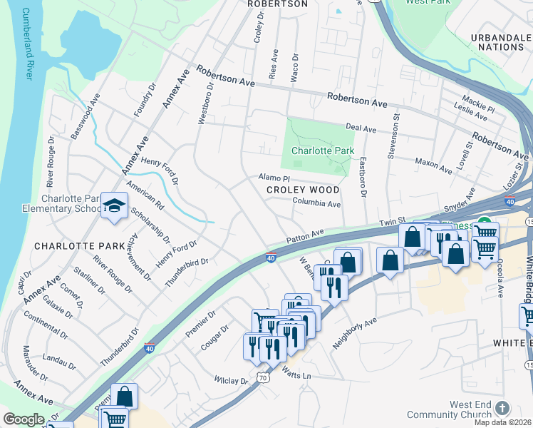 map of restaurants, bars, coffee shops, grocery stores, and more near 535 Croley Drive in Nashville