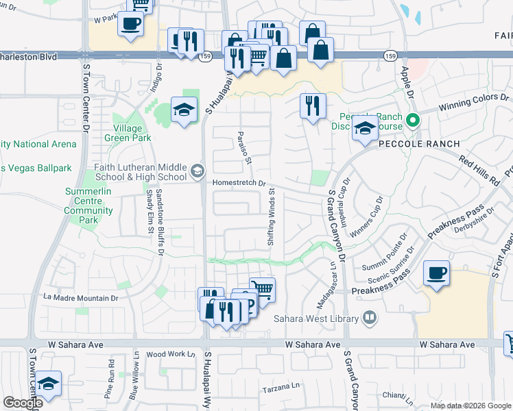 map of restaurants, bars, coffee shops, grocery stores, and more near 1705 Encarta Street in Las Vegas