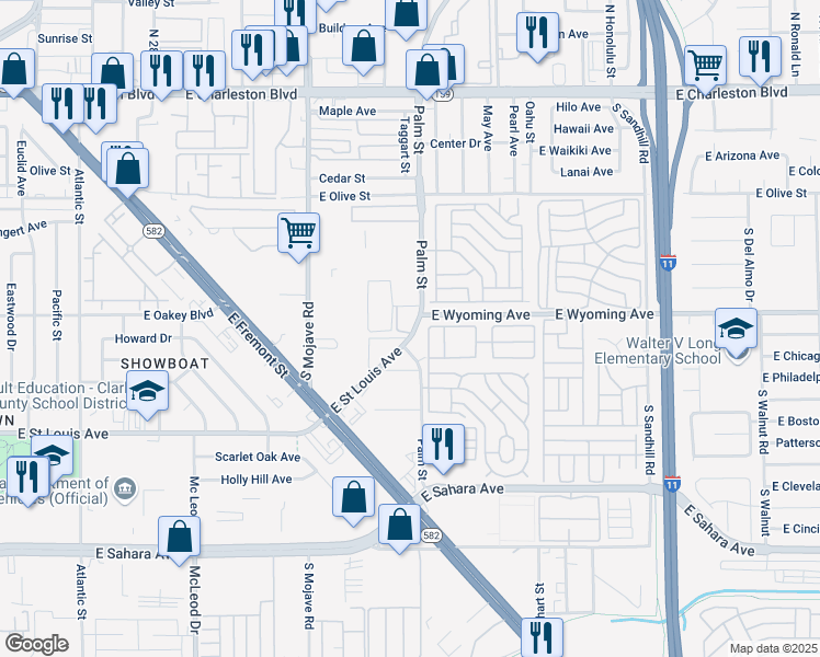 map of restaurants, bars, coffee shops, grocery stores, and more near 3380 East Saint Louis Avenue in Las Vegas
