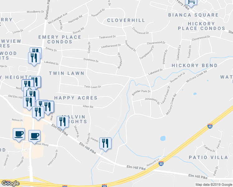 map of restaurants, bars, coffee shops, grocery stores, and more near 824 Allen Road in Nashville