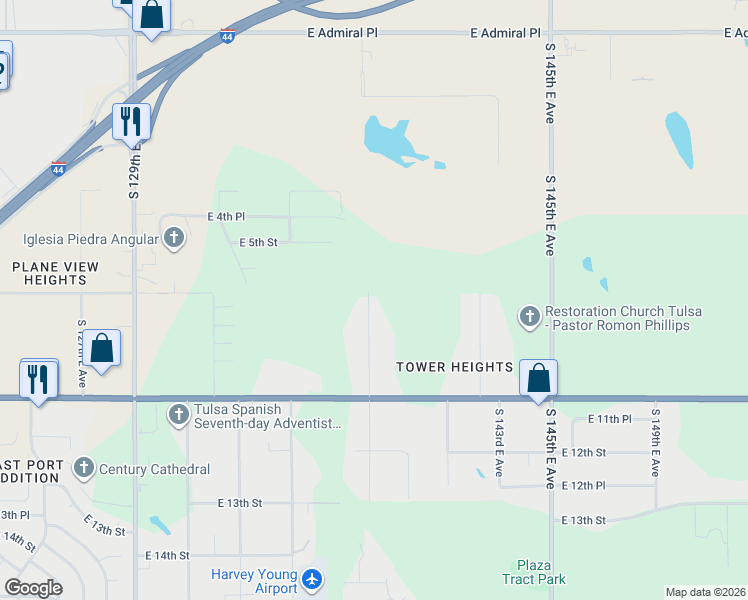 map of restaurants, bars, coffee shops, grocery stores, and more near 705 South 138th East Avenue in Tulsa