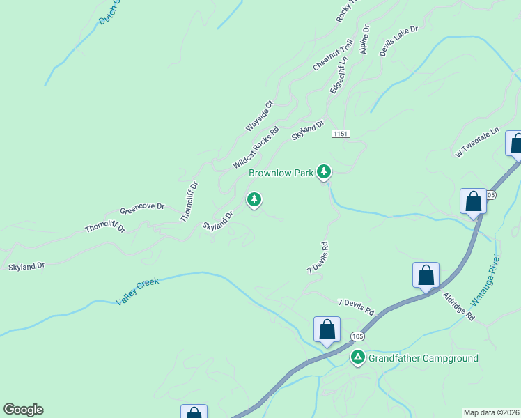 map of restaurants, bars, coffee shops, grocery stores, and more near 100 Grande View Court in Seven Devils