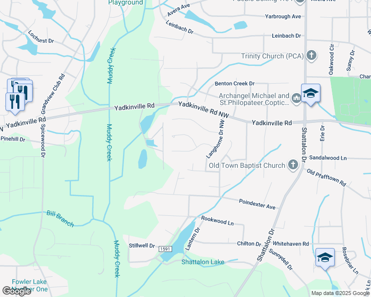 map of restaurants, bars, coffee shops, grocery stores, and more near 4061 Ivy Bluff Trail in Winston-Salem