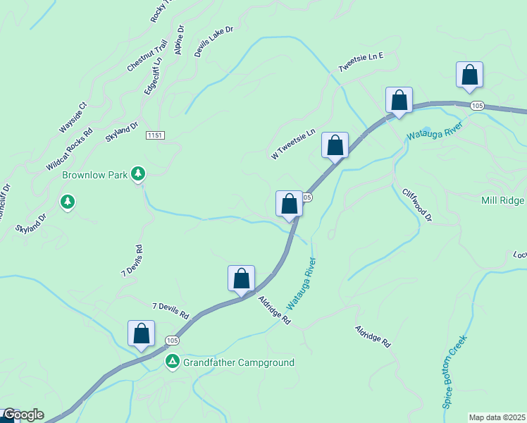 map of restaurants, bars, coffee shops, grocery stores, and more near 129 Doc Byrd Road in Banner Elk