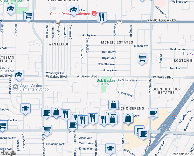 map of restaurants, bars, coffee shops, grocery stores, and more near 1700 Valmora Street in Las Vegas