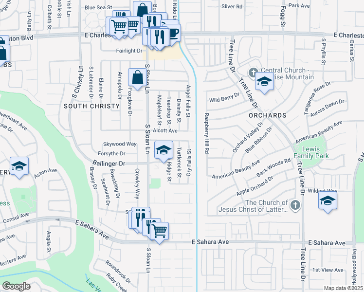 map of restaurants, bars, coffee shops, grocery stores, and more near 1829 Dry Falls Street in Las Vegas