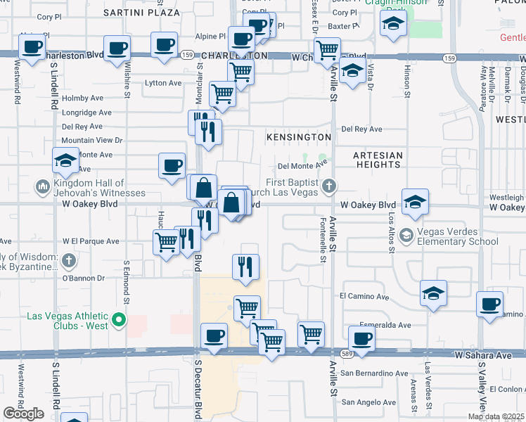 map of restaurants, bars, coffee shops, grocery stores, and more near 1704 Cameron Street in Las Vegas