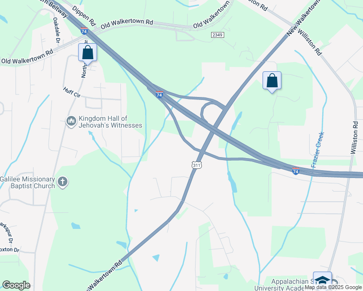 map of restaurants, bars, coffee shops, grocery stores, and more near 4160 New Walkertown Road in Winston-Salem