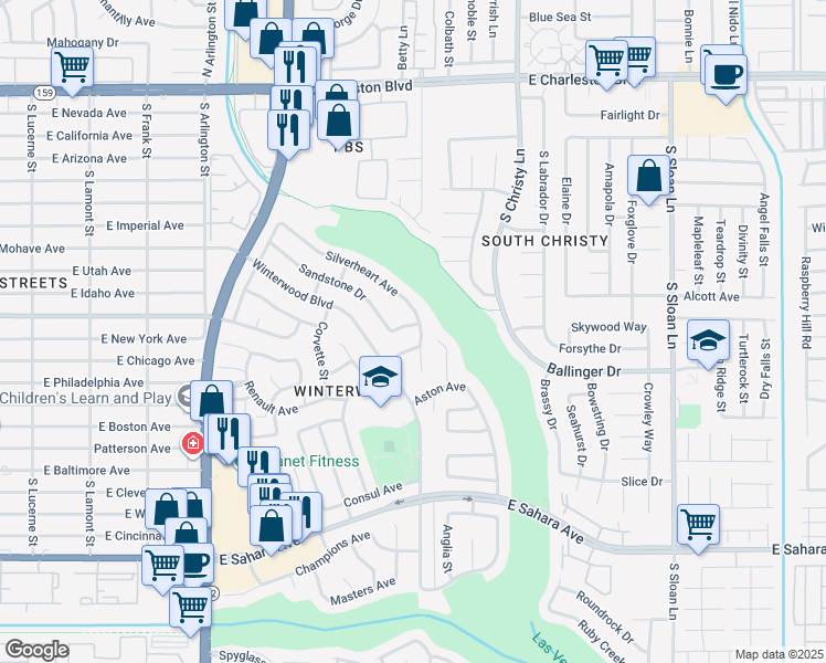 map of restaurants, bars, coffee shops, grocery stores, and more near 1816 Baden Dr in Las Vegas